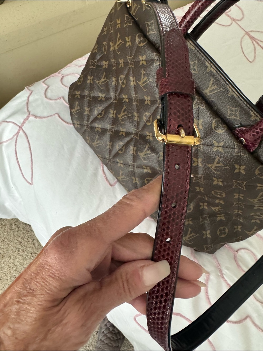 AUTHENTIC Louis Vuitton Monogram Quilted Satchel with Burgundy Handles - Picture 10 of 12